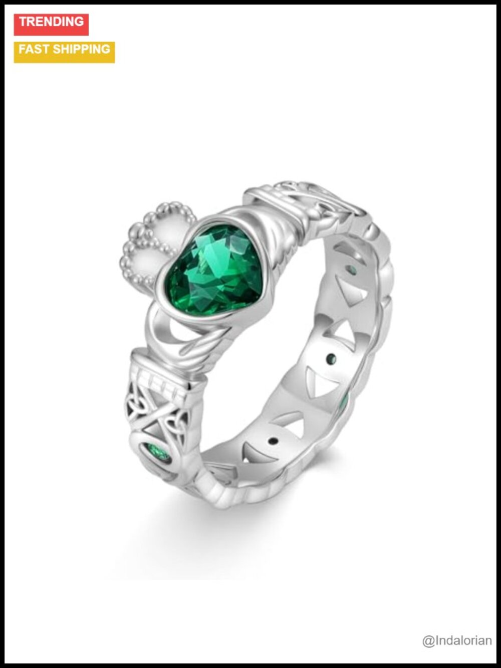 Sterling Silver Claddagh Ring Heart Birthstone Celtic Promise Ring Size 6